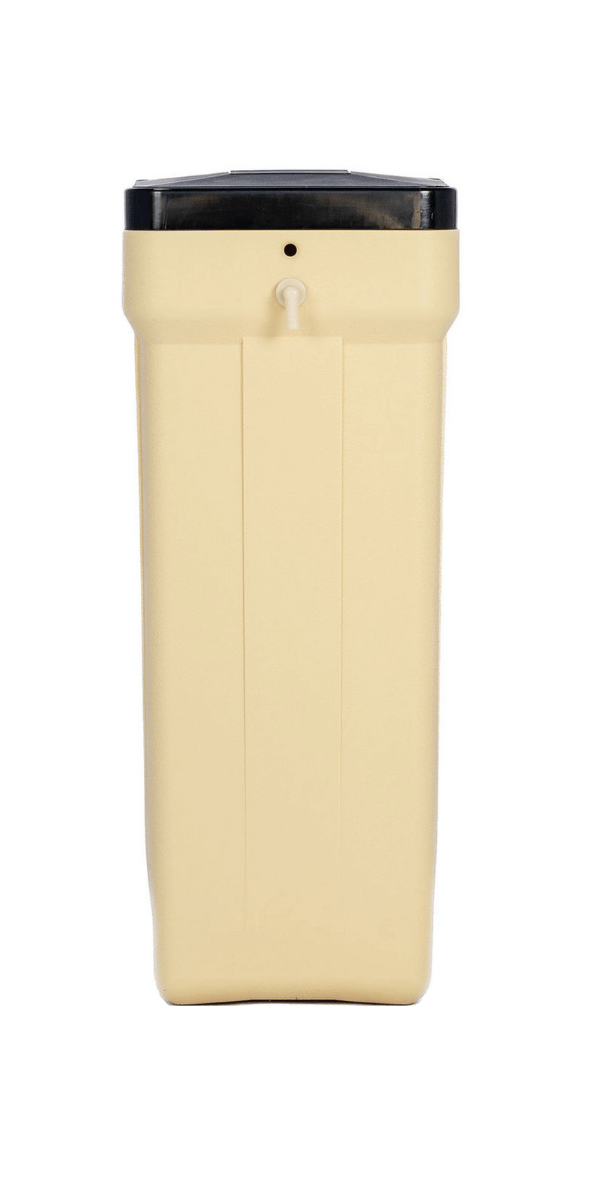 What type of plastic is the Brine Tank Vanilla with Black Lid (Code: B2000710) made of?